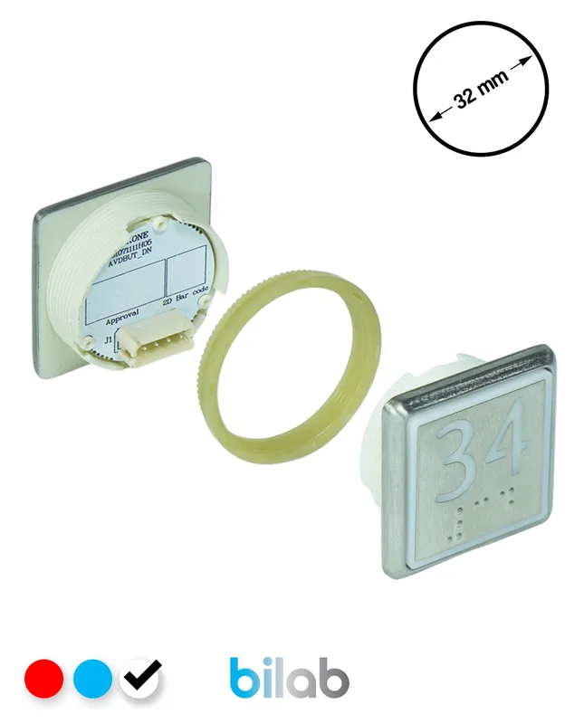 KONE KM863051G081H034 KDS STD BUTON, BEYAZ, KARE, SOMUNLU, SBS.34