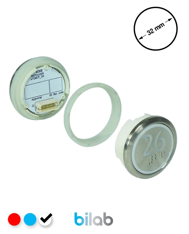 KONE KM863050G081H026 KDS STD BUTON, BEYAZ, YUVARLAK, SOMUNLU, SBS.26