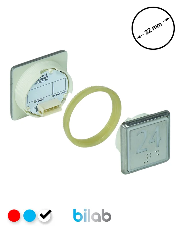 KONE KM863051G081H024 KDS STD BUTON, BEYAZ, KARE, SOMUNLU, SBS.24