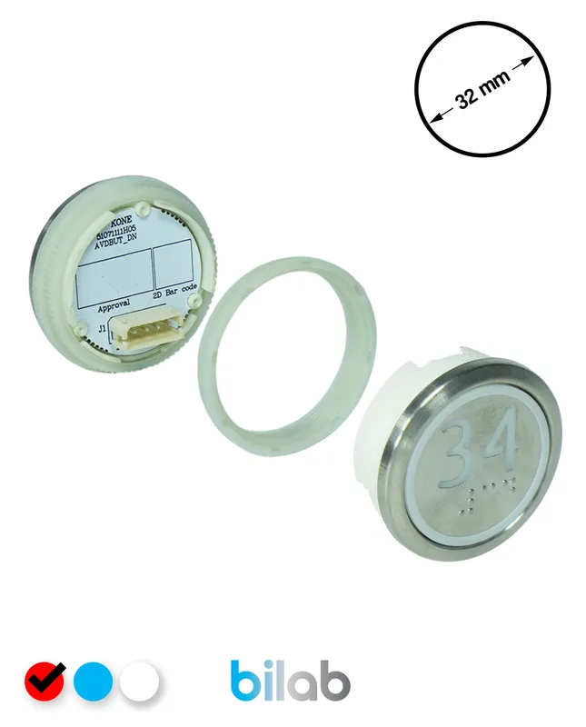 KONE KM863050G069H034 KDS STD BUTON, KIRMIZI, YUVARLAK, SOMUNLU, SBS.34