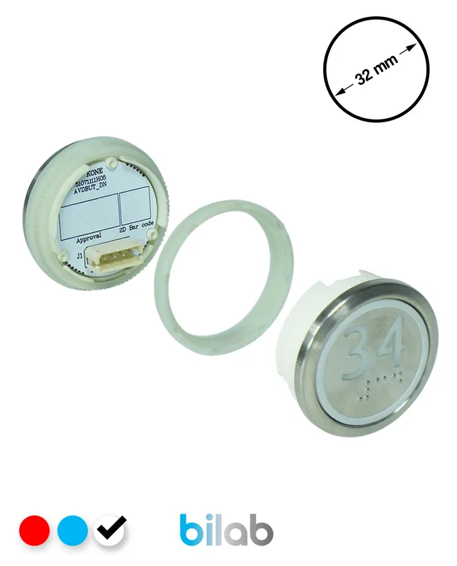KONE KM863050G081H034 KDS STD BUTON, BEYAZ, YUVARLAK, SOMUNLU, SBS.34