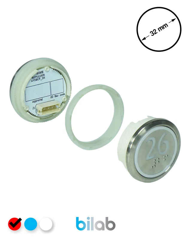 KONE KM863050G069H026 KDS STD BUTON, KIRMIZI, YUVARLAK, SOMUNLU, SBS.26