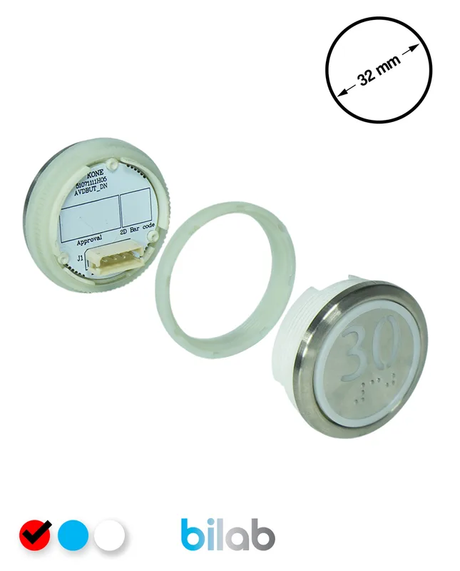KONE KM863050G069H030 KDS STD BUTON, KIRMIZI, YUVARLAK, SOMUNLU, SBS.30