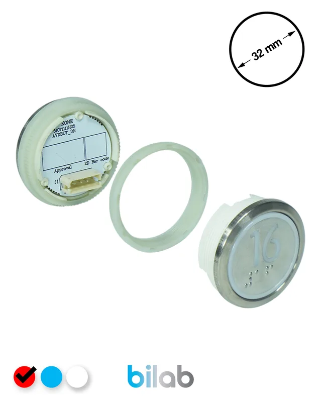KONE KM863050G069H016 KDS STD BUTON, KIRMIZI, YUVARLAK, SOMUNLU, SBS.16