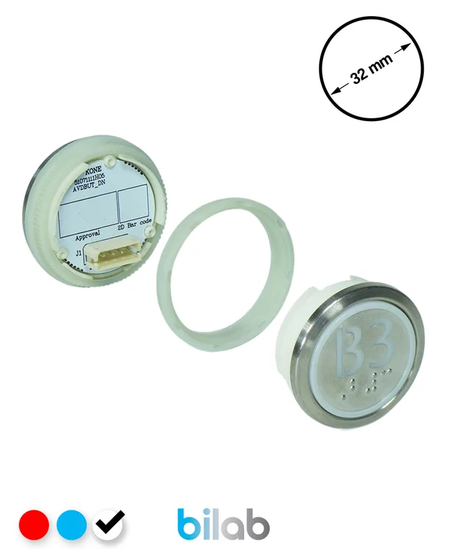 KONE KM863050G081H173 KDS STD BUTON, BEYAZ, YUVARLAK, SOMUNLU, SBS.B3